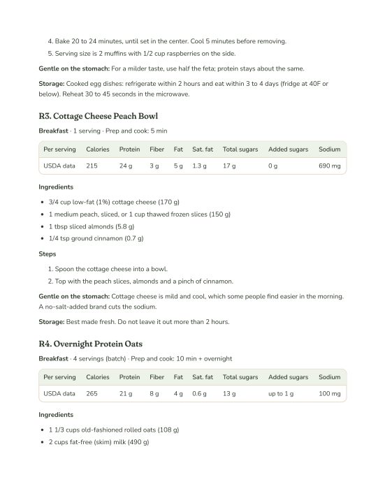 A recipe page with nutrition per serving